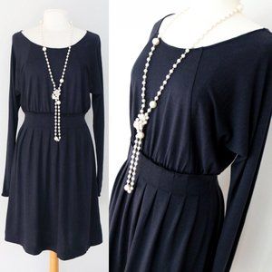 COS 100% Wool Dolman Sleeves Pleated Skirt Knee Length Sweater Dress Dark Navy S
